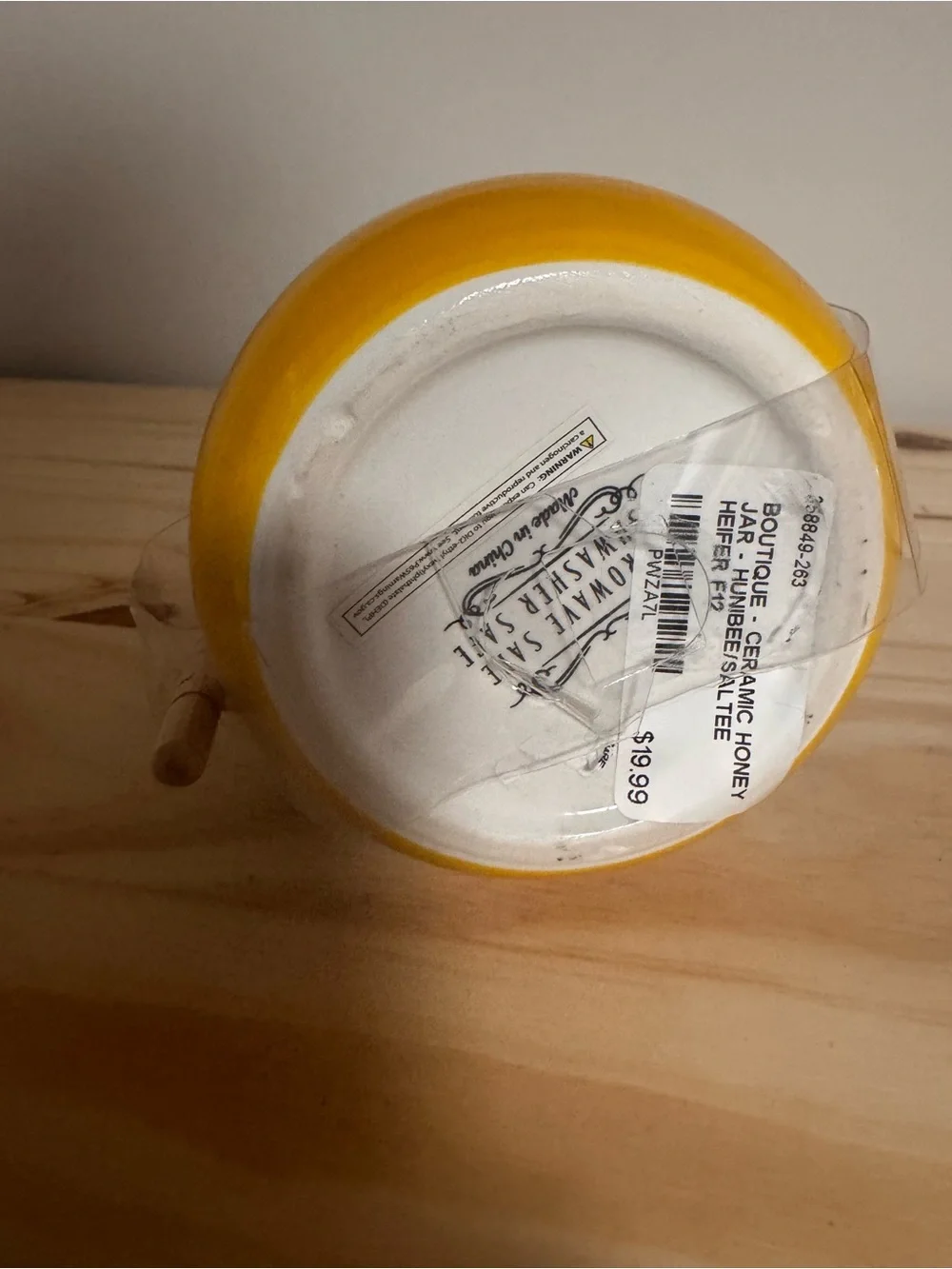 Hand-Painted Ceramic Honey Jar with Lid & Dipper — White with Yellow Accent